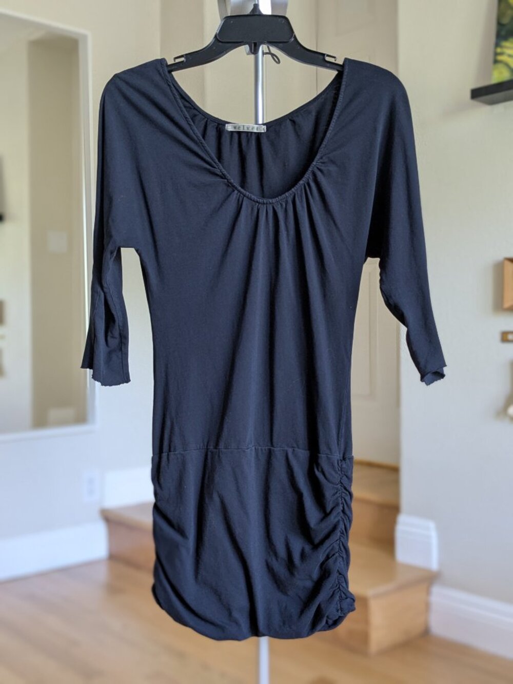 Velvet by Graham & Spencer Black Tunic Fitted Blouse with Three-Quarter Sleeves